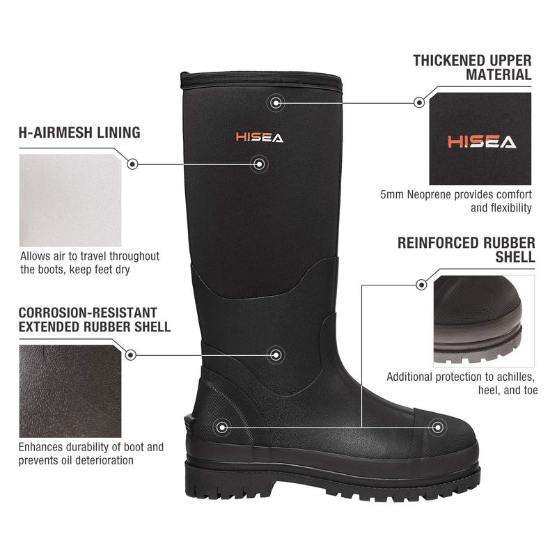 HISEA Men's Rubber Rain Boots Waterproof Neoprene Work Boot for Mud Outdoor - Image 2